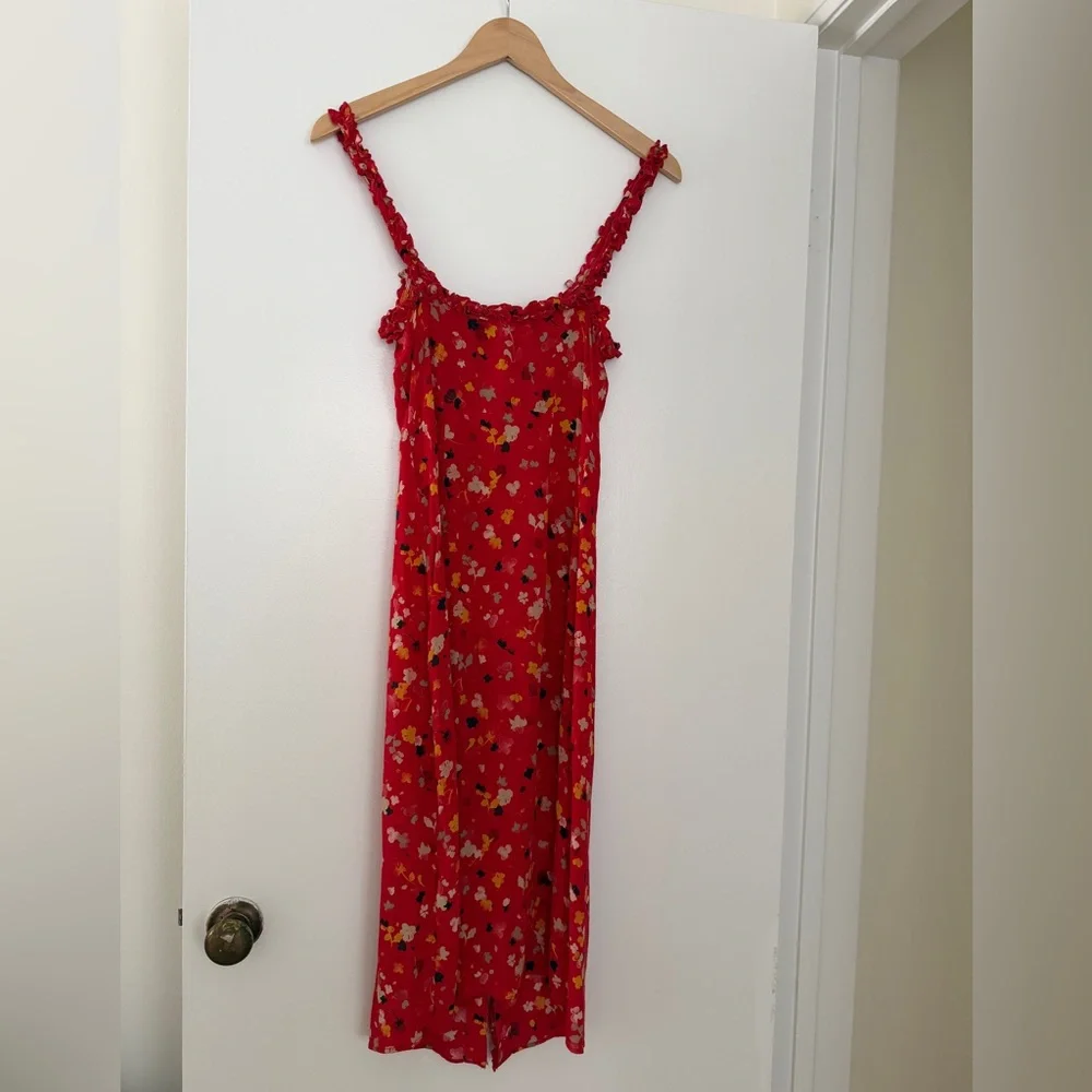 Realisation Juliet Rouge Red Silk Floral Midi Dress Size XS - Picture 8 of 12